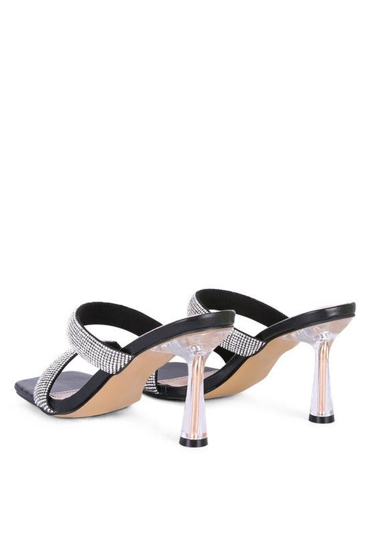 Crystal Gleam Double Metallic Strap Slide Heels - Slay Eclectic