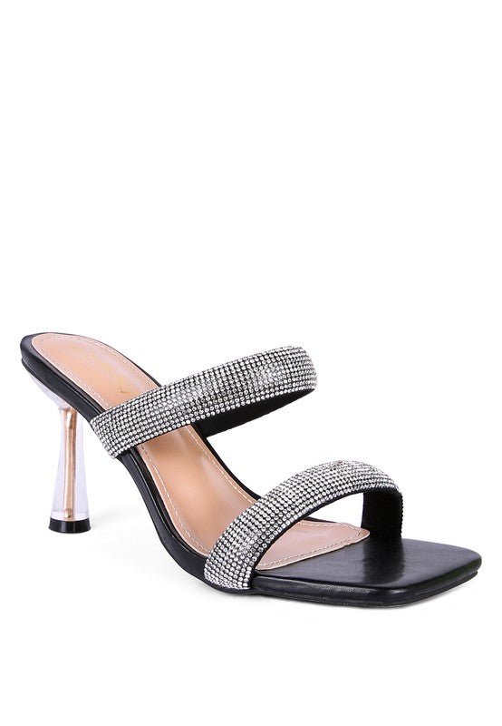 Crystal Gleam Double Metallic Strap Slide Heels | Slay Eclectic