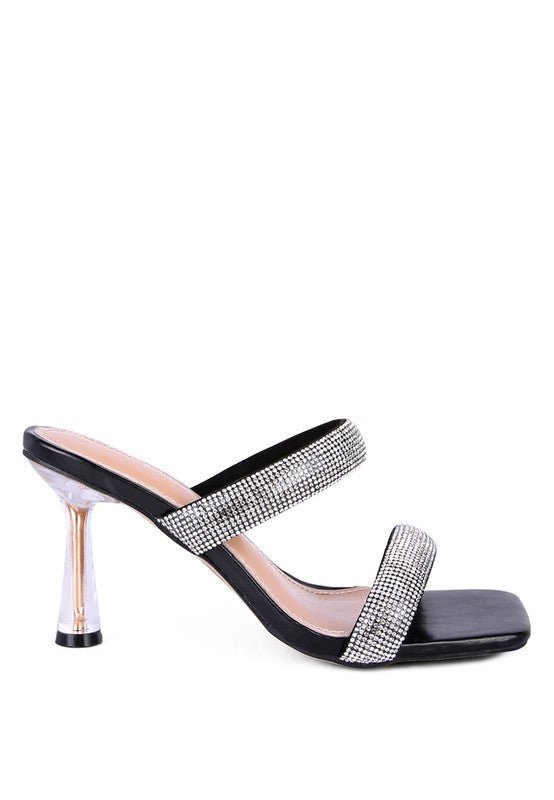 Crystal Gleam Double Metallic Strap Slide Heels | Slay Eclectic