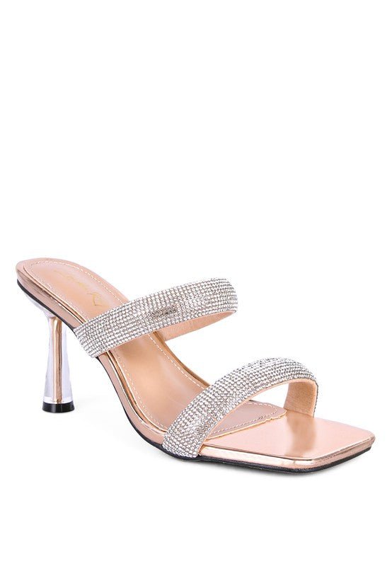 Crystal Gleam Double Metallic Strap Slide Heels | Slay Eclectic