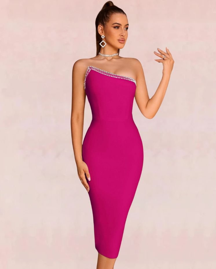 Curvaceous Bodycon Midi Dress - Pink | Slay Eclectic