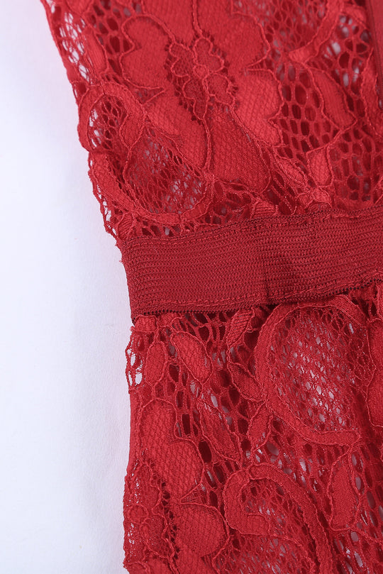 Red Lace Panelled Teddy Lingerie