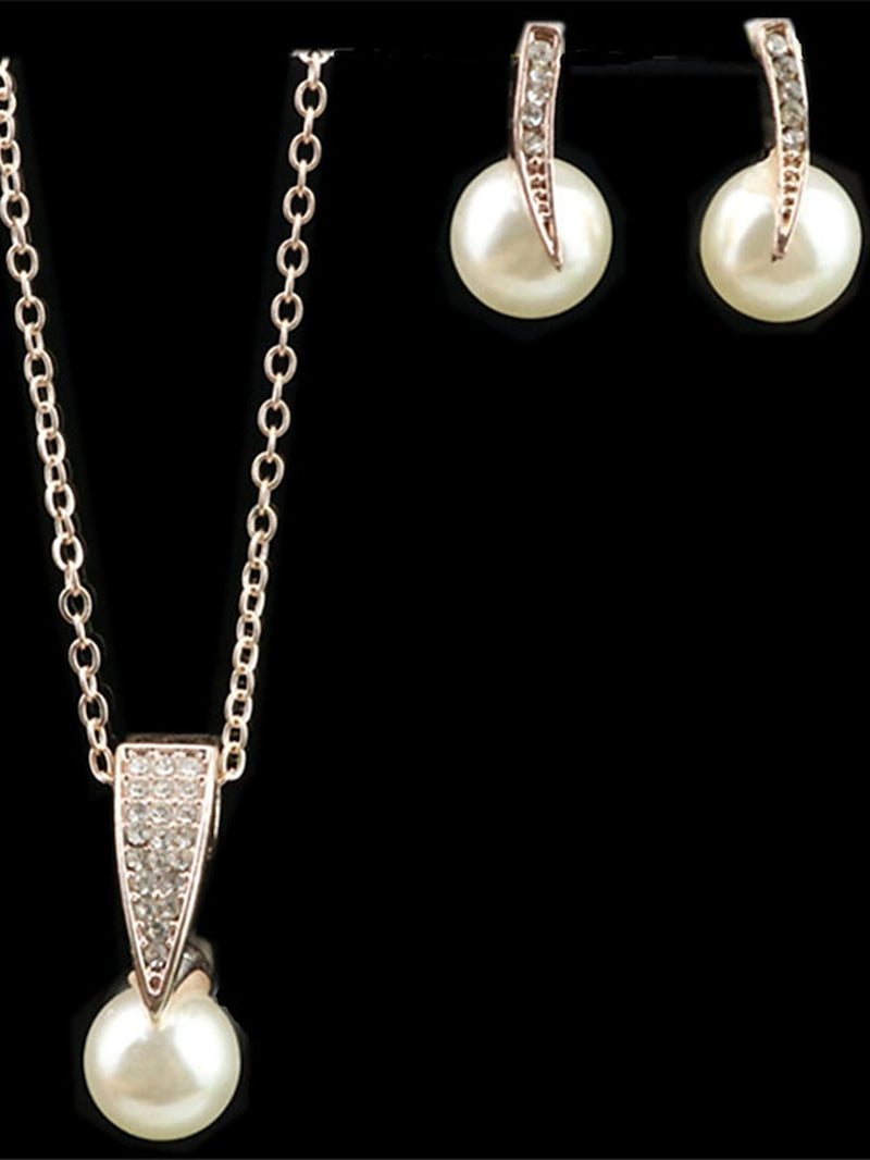 1Set(1Pcs Necklace1Pair Earrings) Shiny Luxury Imitation Pearl Rhinestone Alloy for Women'S Party Evening Gift Daily