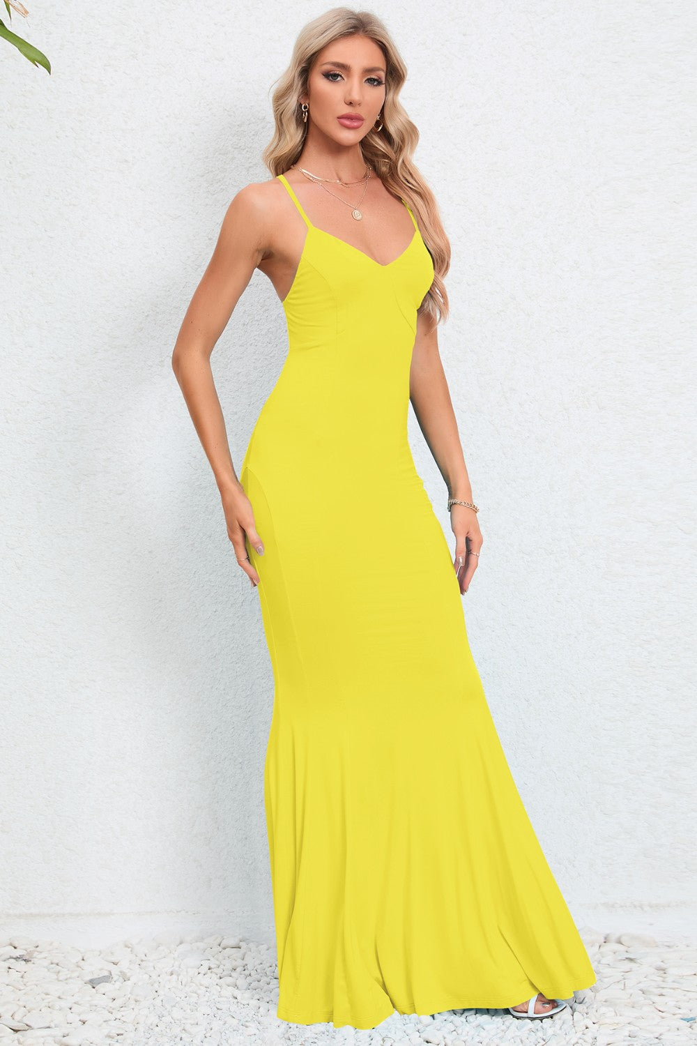 Juna Fishtail Bodycon Maxi Dress - Yellow