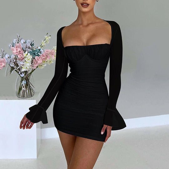 Daring Backless Bodycon Dress with Sheer Long Sleeves – Perfect for Spring/Summer Nights!-Slay Eclectic