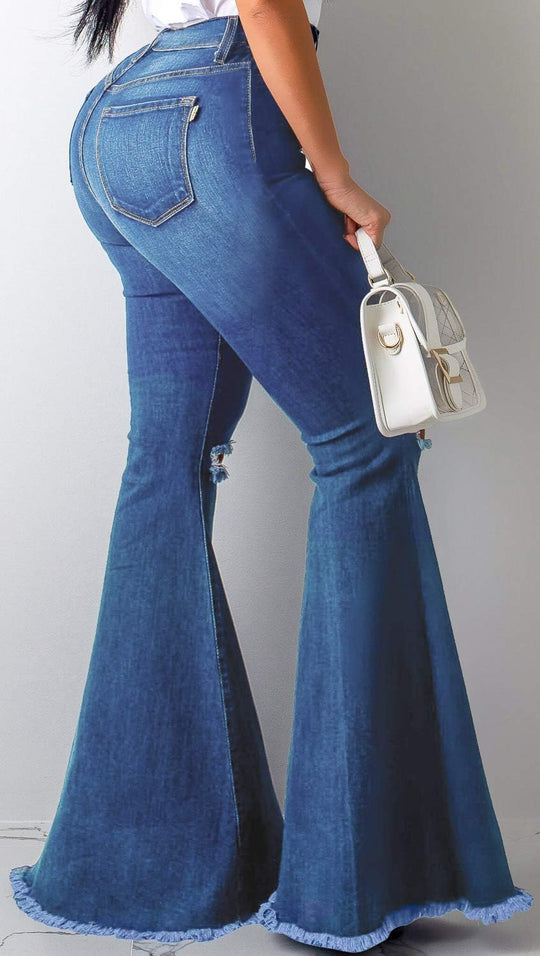 Chic High-Waisted Flared Denim Jeans with Distressed Details for Women-Slay Eclectic