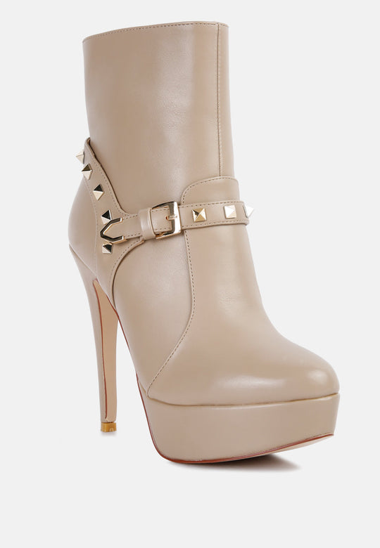 Dejang Metal Stud Embellished Faux Leather Ankle Boot-1