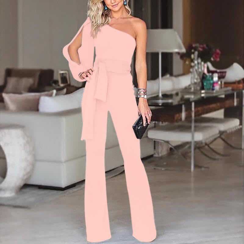 Divine Drift One-Shoulder Asymmetric Belted Jumpsuit-Slay Eclectic