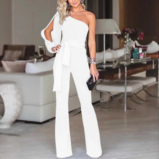 Divine Drift One-Shoulder Asymmetric Belted Jumpsuit-Slay Eclectic