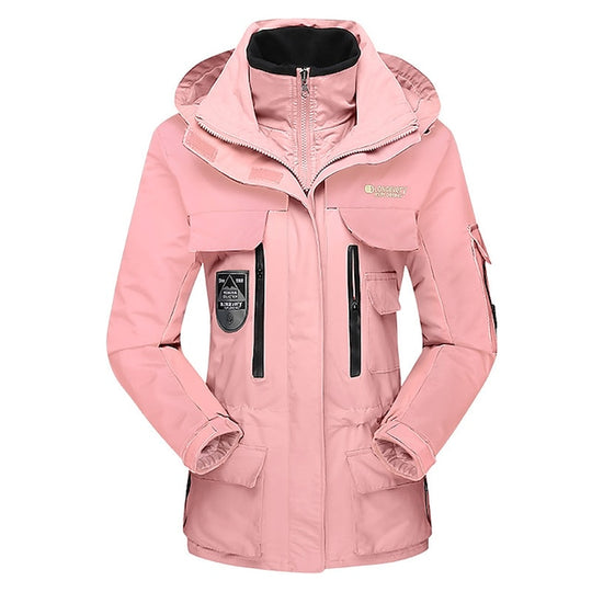 Women'S Hiking down Jacket Gorpcore 3-In-1 Jackets Ski Jacket Winter Outdoor Thermal Warm Waterproof Windproof Lightweight Winter Jacket Outerwear Coat Top Camping Hunting Fishing Pink White Orange