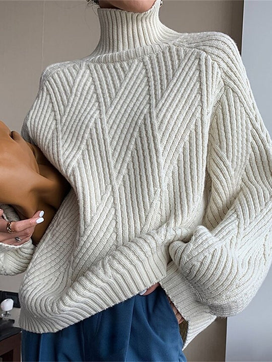 Women'S Pullover Sweater Jumper Stylish Casual Soft Solid Color Cable Turtleneck Knitted Long Sleeve Regular Tops Knit Outdoor Daily Going Out Black White Fall Winter