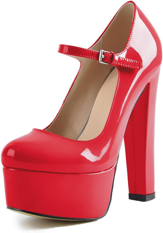 Women'S Chunky High Heels Platform Mary Jane Pumps