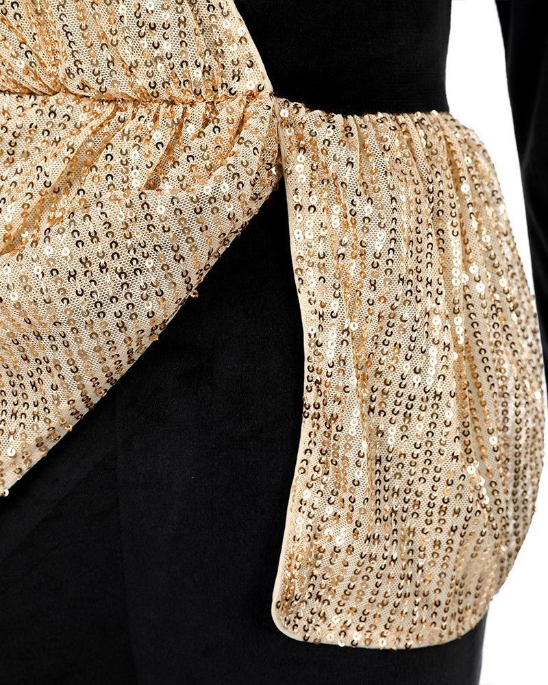 Elegant Black and Gold Sequin-Embellished High Waisted Jumpsuit-Slay Eclectic