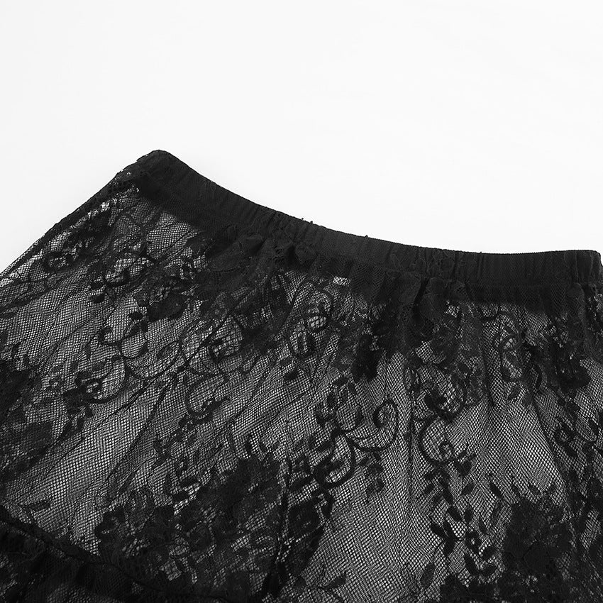 Elegant Black Sheer Lace Maxi High Waist Skirt-Slay Eclectic