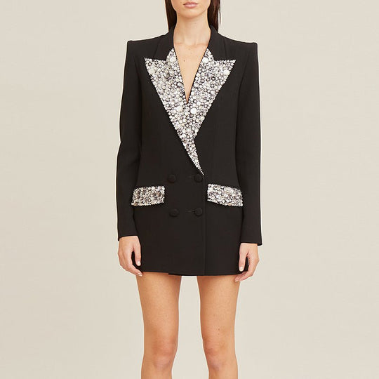 Elegant Rhinestone - Embellished Heavy Industry Slim Fit Long Blazer - Slay Eclectic