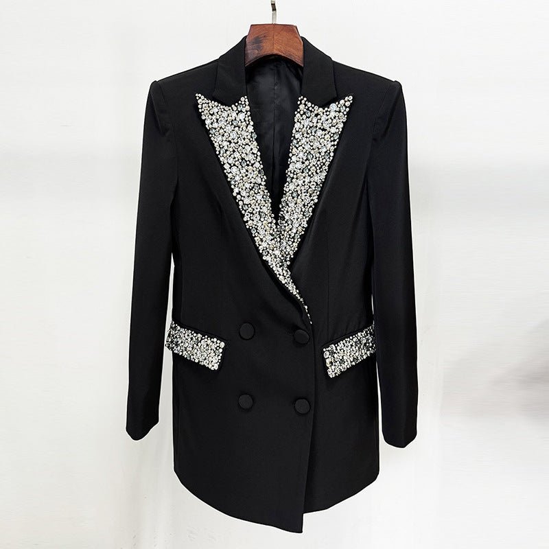 Elegant Rhinestone - Embellished Heavy Industry Slim Fit Long Blazer - Slay Eclectic