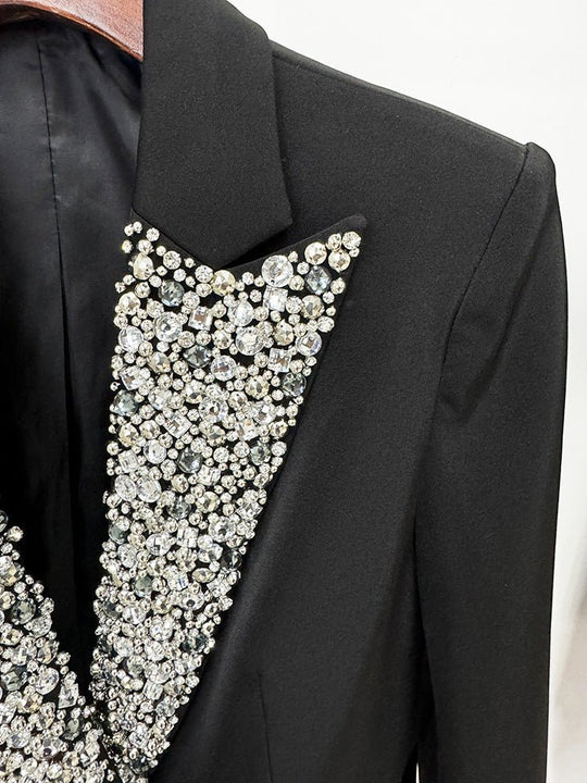 Elegant Rhinestone - Embellished Heavy Industry Slim Fit Long Blazer - Slay Eclectic