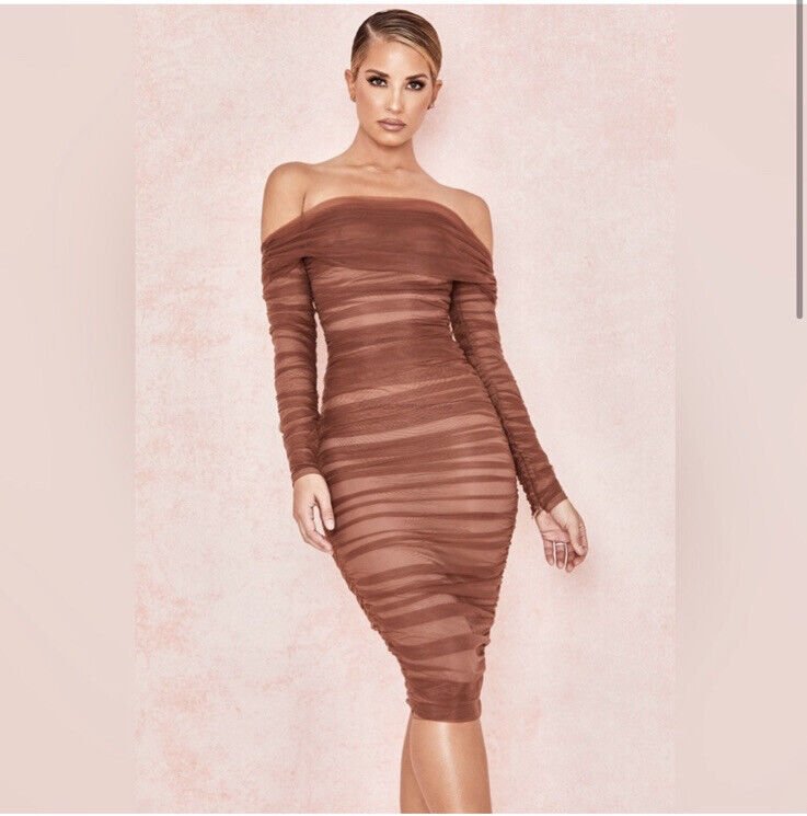 Enchanting Mesh Bodycon Midi Dress - Brown | Slay Eclectic