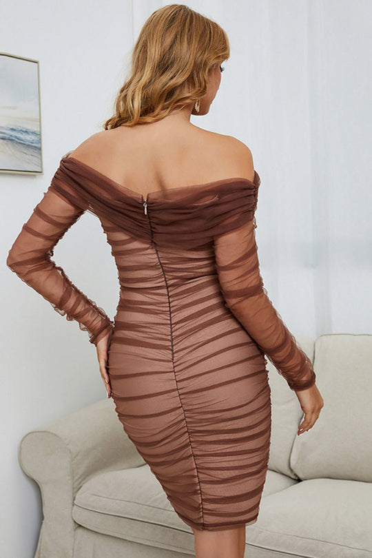 Enchanting Mesh Bodycon Midi Dress - Brown | Slay Eclectic