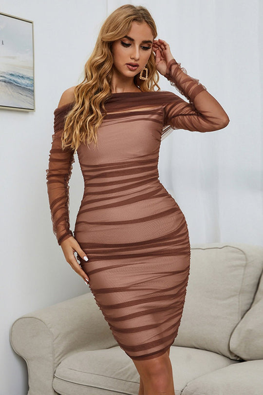 Enchanting Mesh Bodycon Midi Dress - Brown | Slay Eclectic