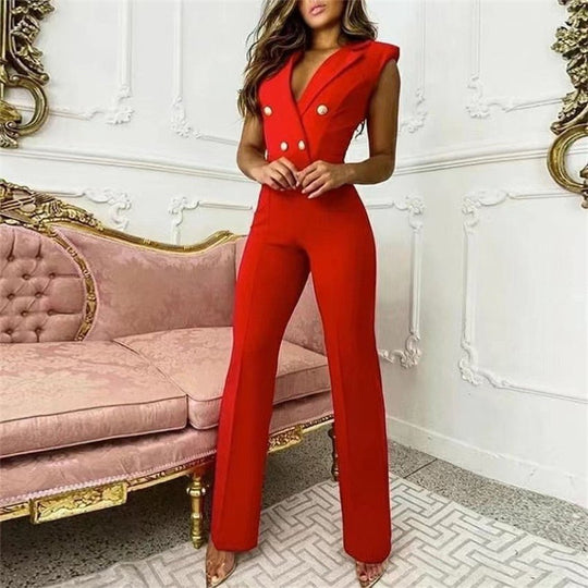 Executive Houndstooth Seductive Business Jumpsuit - Red-Slay Eclectic