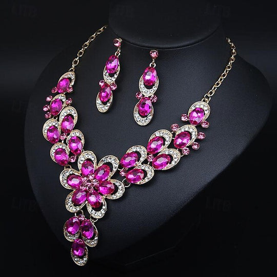 Jewelry Set 3Pcs Rhinestone Alloy Earrings Necklace Women'S Vintage Fashion Cute Geometrical Geometric Jewelry Set for Wedding Party Anniversary