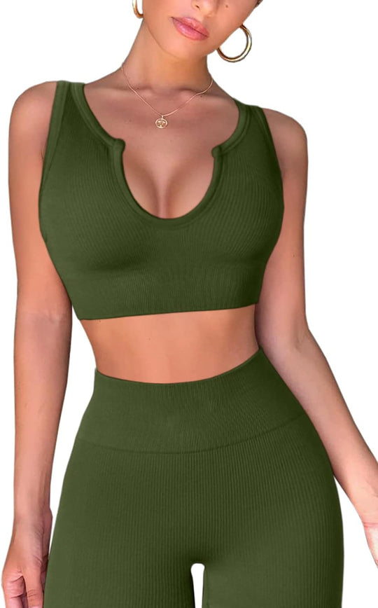 Chic Seamless Ribbed Yoga Set for Women - Crop Tank & High Waist Leggings Ensemble-Slay Eclectic