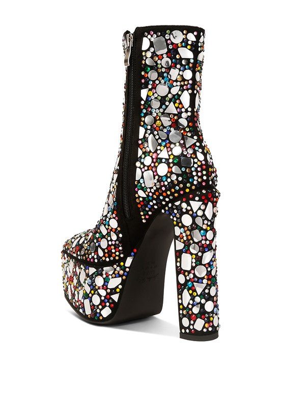 Fancy Mirror Embellished Platform High Heel Boots | Slay Eclectic