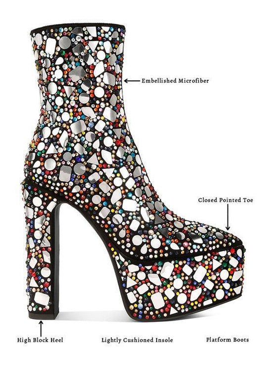 Fancy Mirror Embellished Platform High Heel Boots - Slay Eclectic