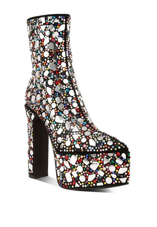 Fancy Mirror Embellished Platform High Heel Boots | Slay Eclectic