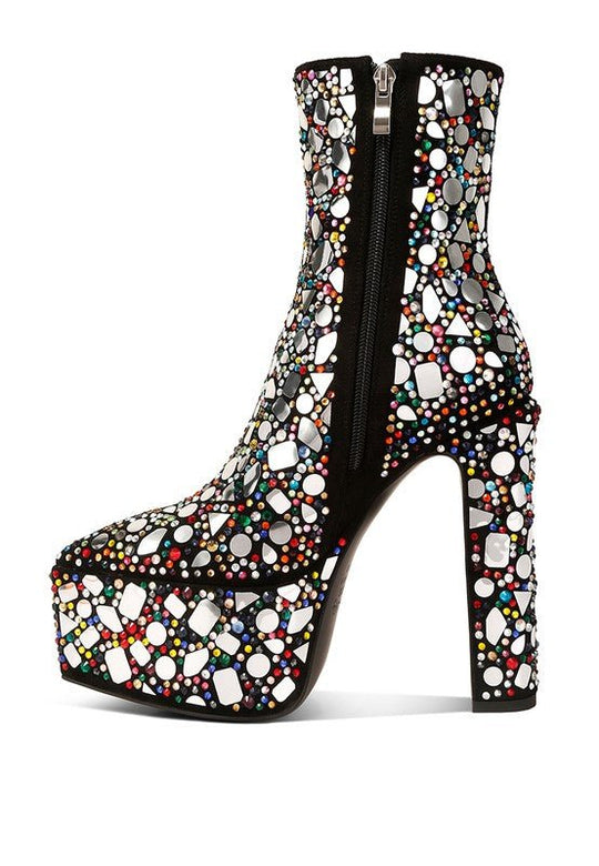 Fancy Mirror Embellished Platform High Heel Boots | Slay Eclectic