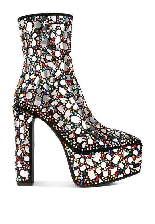 Fancy Mirror Embellished Platform High Heel Boots | Slay Eclectic