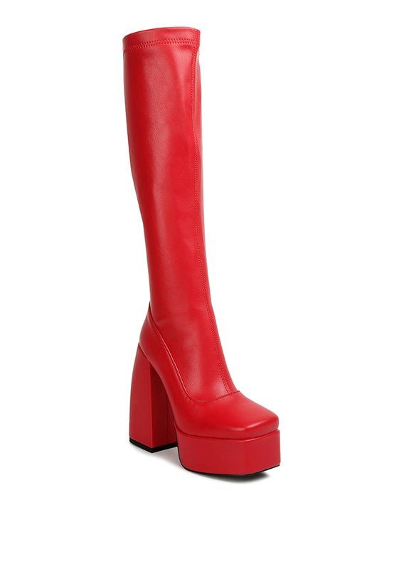 Fanning High Platfrom Block Heeled Long Boots | Slay Eclectic