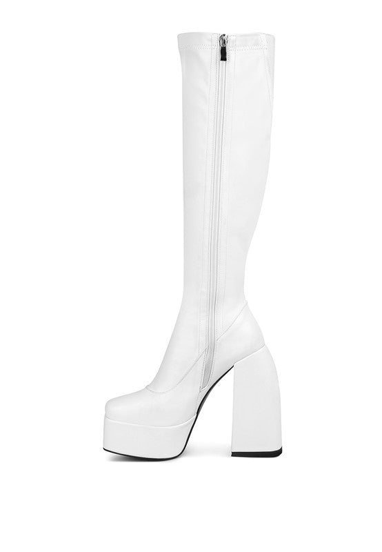 Fanning High Platfrom Block Heeled Long Boots | Slay Eclectic