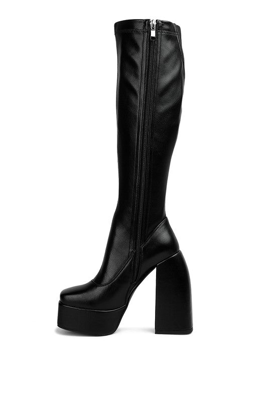 Fanning High Platfrom Block Heeled Long Boots | Slay Eclectic