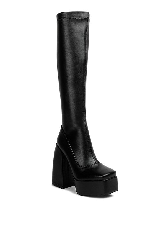 Fanning High Platfrom Block Heeled Long Boots | Slay Eclectic