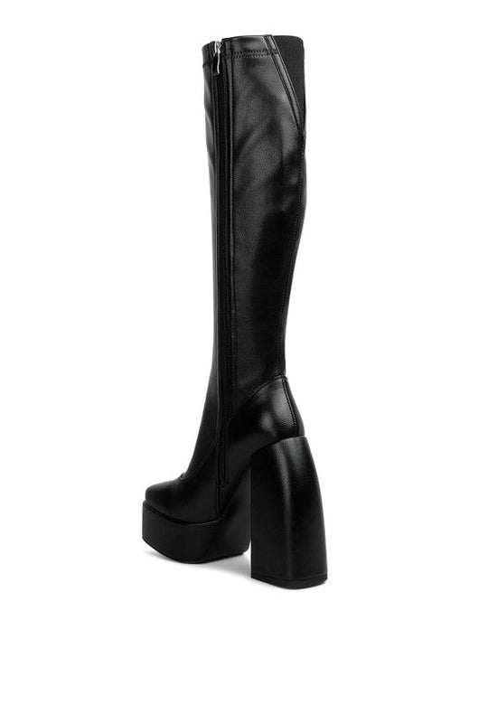 Fanning High Platfrom Block Heeled Long Boots | Slay Eclectic