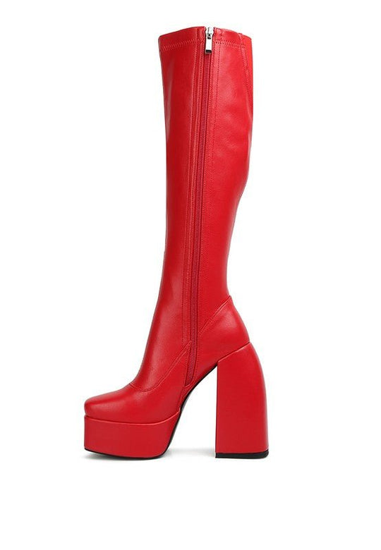 Fanning High Platfrom Block Heeled Long Boots | Slay Eclectic