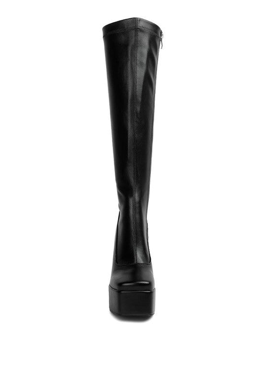 Fanning High Platfrom Block Heeled Long Boots | Slay Eclectic