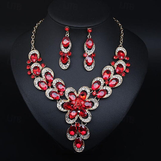 Jewelry Set 3Pcs Rhinestone Alloy Earrings Necklace Women'S Vintage Fashion Cute Geometrical Geometric Jewelry Set for Wedding Party Anniversary