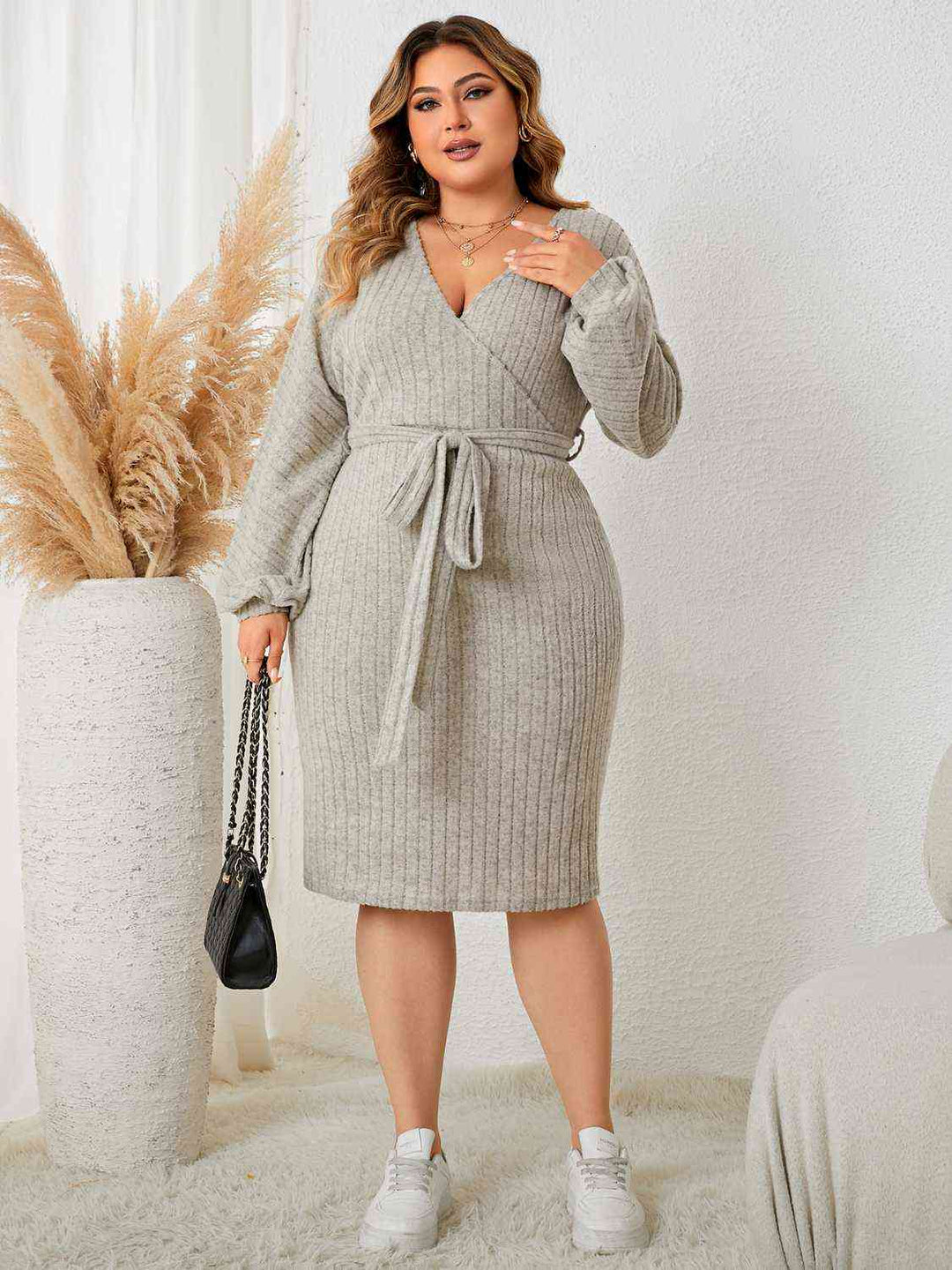 Femme Finesse Plus Size Knitted Tie Waist Dress | Slay Eclectic