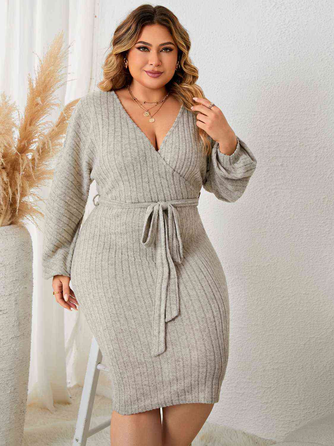 Femme Finesse Plus Size Knitted Tie Waist Dress | Slay Eclectic