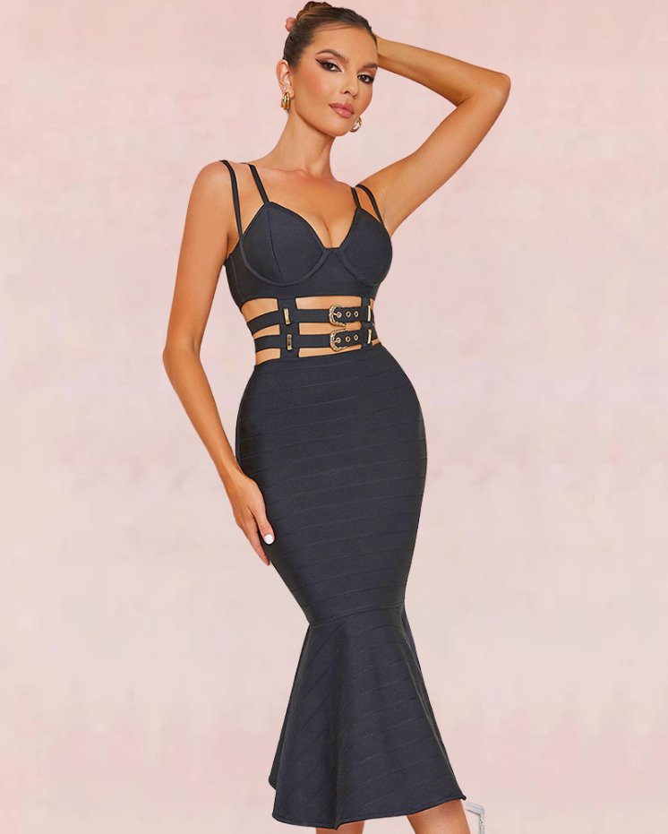 Fern Bandage Midi Dress - Black | Slay Eclectic