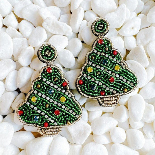 Festive Bead-Embellished Holiday Tree Earrings | Slay Eclectic