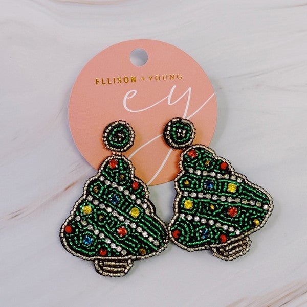 Festive Bead-Embellished Holiday Tree Earrings | Slay Eclectic