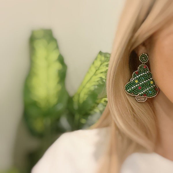 Festive Bead-Embellished Holiday Tree Earrings | Slay Eclectic