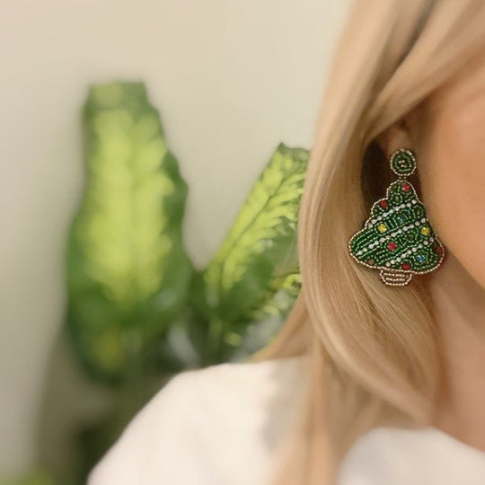 Festive Bead-Embellished Holiday Tree Earrings | Slay Eclectic