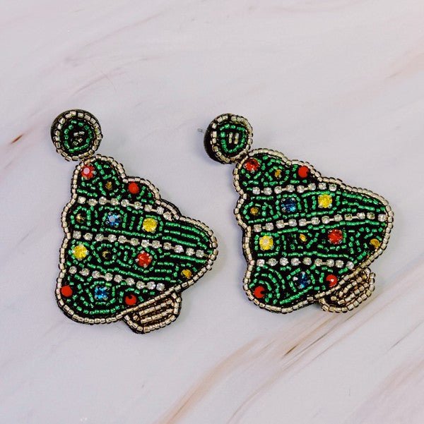 Festive Bead-Embellished Holiday Tree Earrings | Slay Eclectic