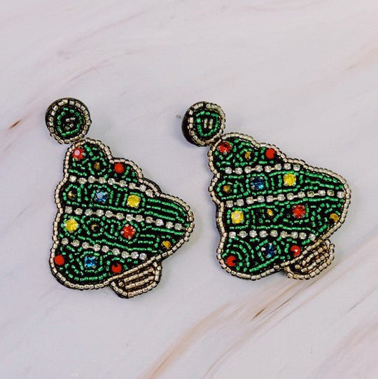 Festive Bead-Embellished Holiday Tree Earrings | Slay Eclectic