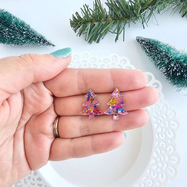 Festive Sparkle Tree Studs - Blush Pink Delight | Slay Eclectic